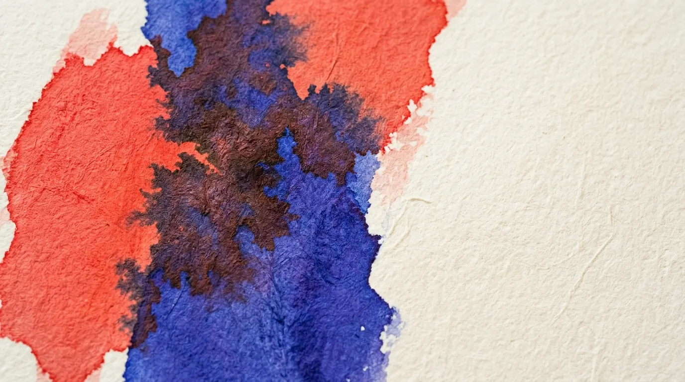 Coral and blue print ink overlapping on uncoated paper